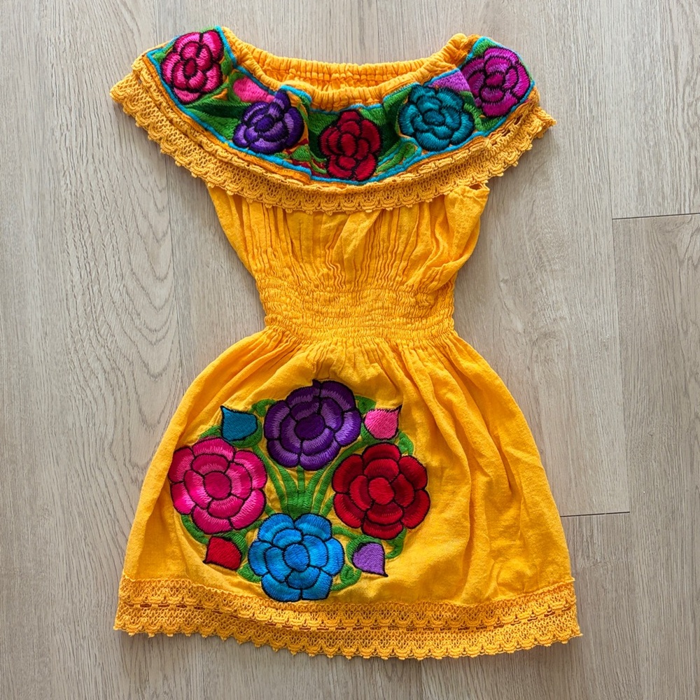 Traditional Embroidered Mexican Floral Dress